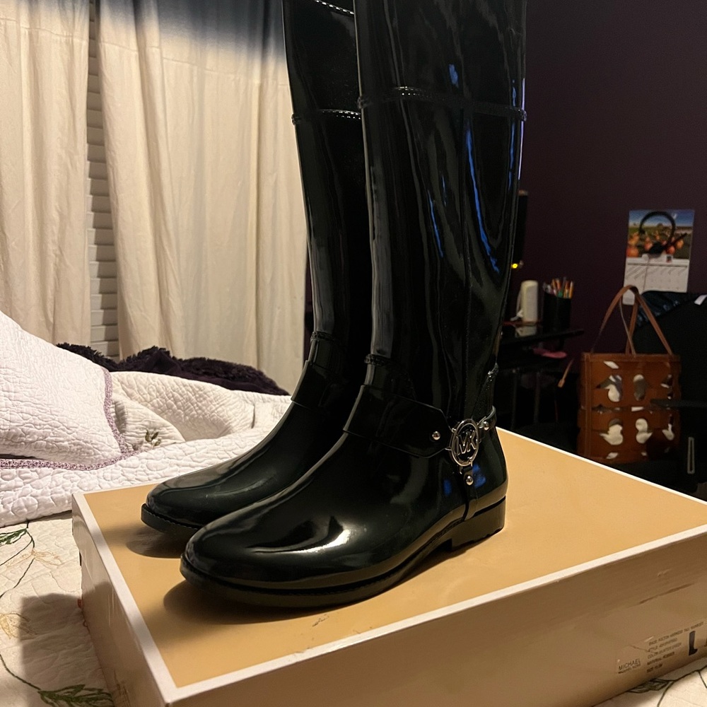 Michael Kors Black Patent Riding Boots
